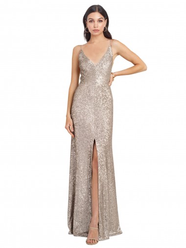 Magasins de Argent Fourreau Col V Paillette Paillettes Scintillantes Longue Formelles Robes demoiselle d'honneur / Robes de soirée / Robes de bal