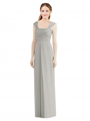 Magasins de Argent Trapèze Bateau Mousseline Longue Robes demoiselle d'honneur