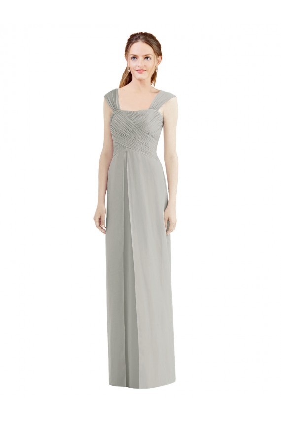 Magasins de Argent Trapèze Bateau Mousseline Longue Robes demoiselle d'honneur