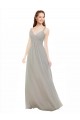 Magasins de Argent Trapèze Bretelles spaghetti Col V Mousseline Longue Robes demoiselle d'honneur