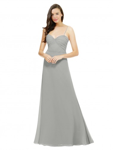 Magasins de Argent Trapèze Bretelles spaghetti Mousseline Longue Robes demoiselle d'honneur