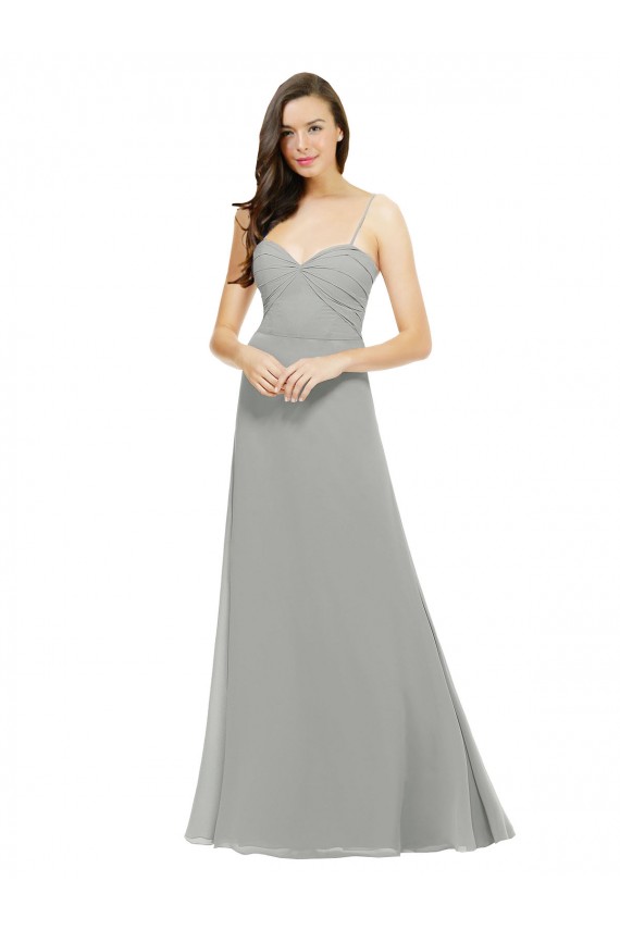 Magasins de Argent Trapèze Bretelles spaghetti Mousseline Longue Robes demoiselle d'honneur