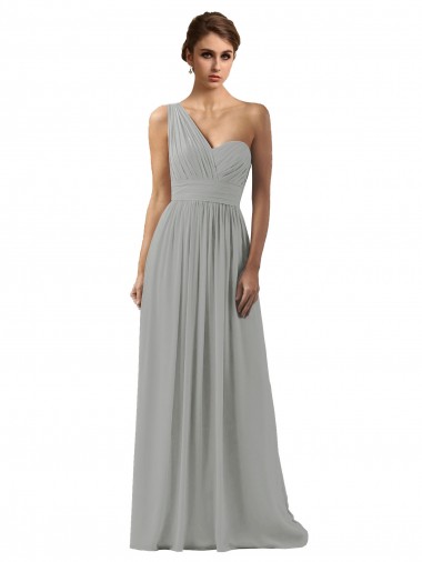 Magasins de Argent Trapèze Mousseline Longue Robes demoiselle d'honneur