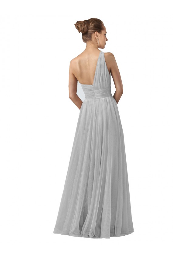 Magasins de Argent Trapèze Tulle Longue Robes demoiselle d'honneur