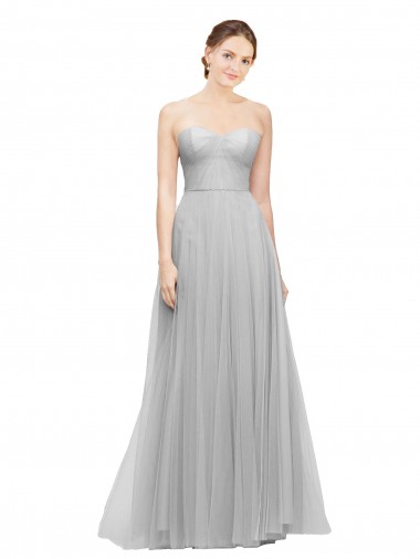 Magasins de Argent Trapèze Tulle Longue Robes demoiselle d'honneur