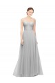 Magasins de Argent Trapèze Tulle Longue Robes demoiselle d'honneur