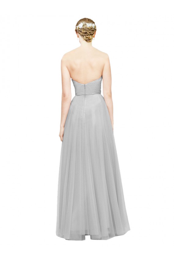 Magasins de Argent Trapèze Tulle Longue Robes demoiselle d'honneur