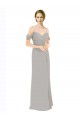 Magasins de Argent Trapèze Épaule Dénudée Bretelles spaghetti Mousseline Dentelle Longue Robes demoiselle d'honneur