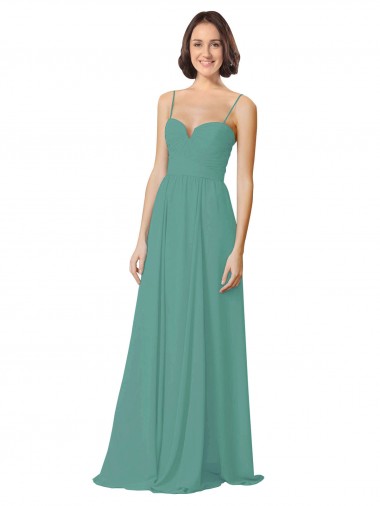 Magasins de Argent islandais Trapèze Bretelles spaghetti Mousseline Longue Robes demoiselle d'honneur