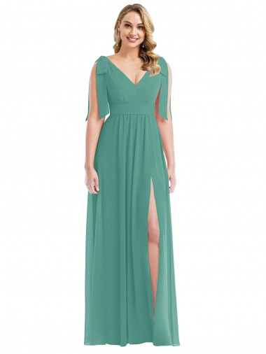 Magasins de Argent islandais Trapèze Col V Mousseline Longue Robes demoiselle d'honneur