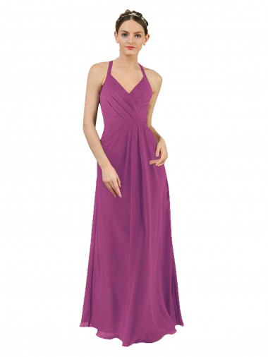Magasins de Baie sauvage Fourreau Col V Mousseline Longue Robes demoiselle d'honneur