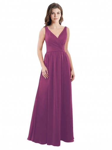 Magasins de Baie sauvage Trapèze Col V Mousseline Longue Robes demoiselle d'honneur