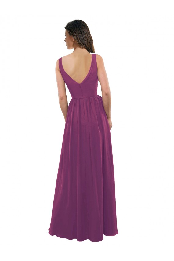 Magasins de Baie sauvage Trapèze Col V Mousseline Longue Robes demoiselle d'honneur