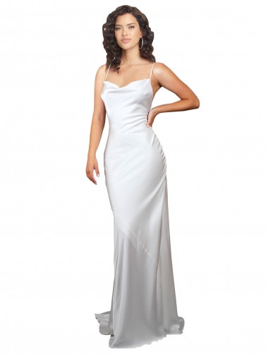 Magasins de Blanc Fourreau Balayage train Satiné Soyeux Simple Plage Robes de mariée