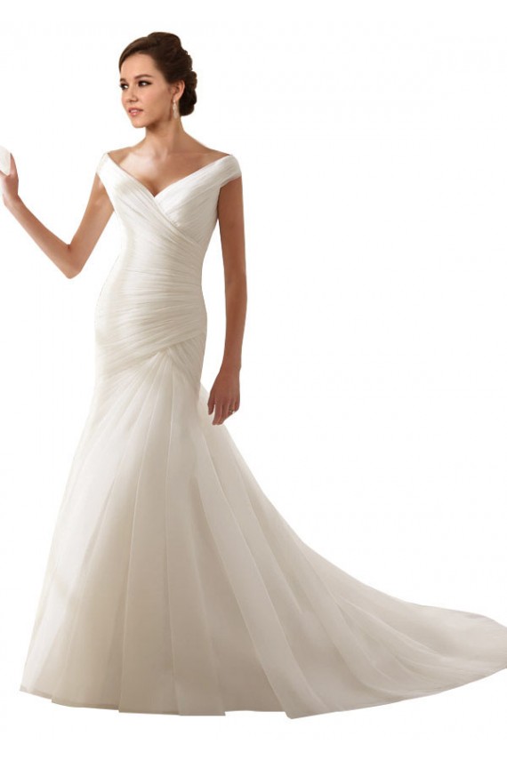 Magasins de Blanc Fourreau Épaule Dénudée Tulle Robes de mariée