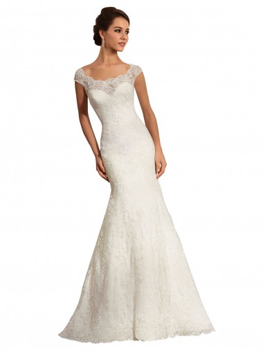 Magasins de Blanc Sirène Bateau Dentelle Robes de mariée
