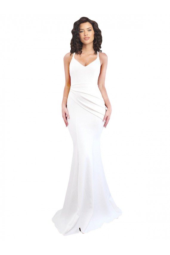 Magasins de Blanc Sirène Bretelles spaghetti Col Haut Crêpe Stretch Longue Formelles Robes demoiselle d'honneur / Robes de soirée / Robes de bal