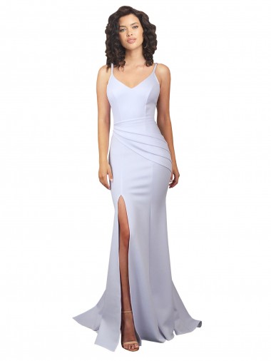 Magasins de Blanc Sirène Bretelles spaghetti Col Haut Crêpe Stretch Simple Plage Robes de mariée