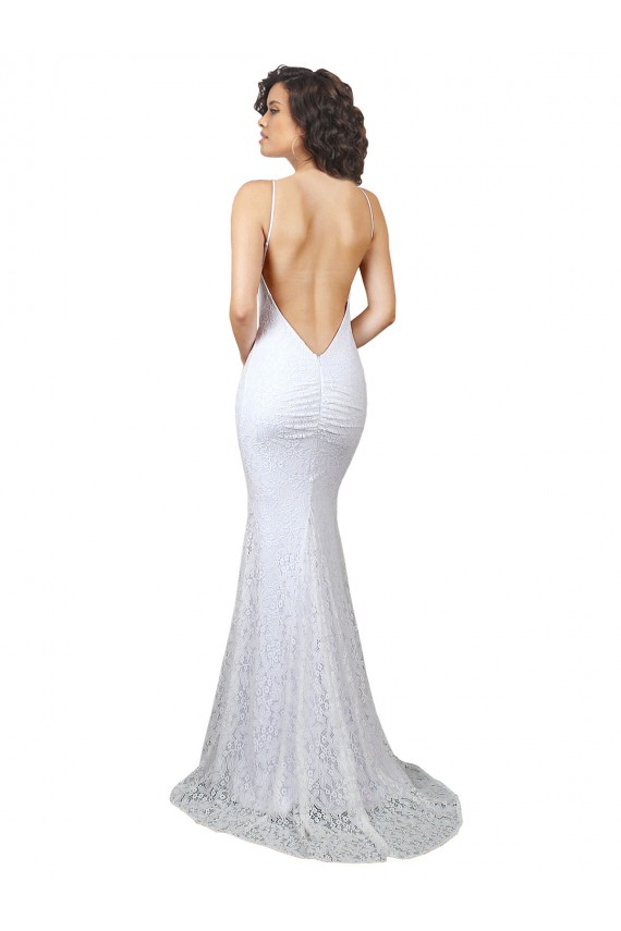 Magasins de Blanc Sirène Col Haut Balayage train Dentelle Robes de mariée