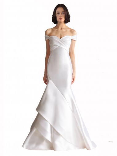 Magasins de Blanc Sirène Épaule Dénudée Satiné Plage Robes de mariée