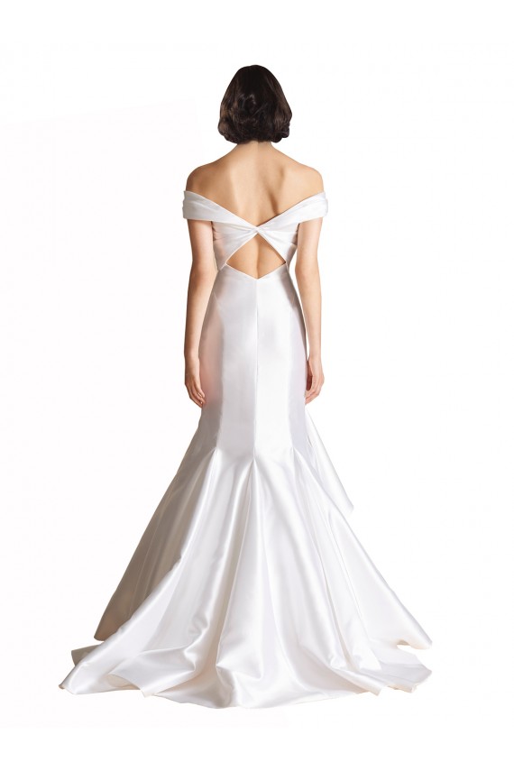 Magasins de Blanc Sirène Épaule Dénudée Satiné Plage Robes de mariée