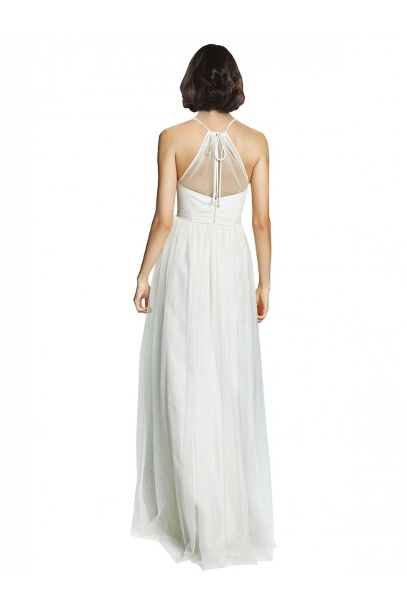 Magasins de Blanc Trapèze Licou Col Haut Tulle Longue Robes demoiselle d'honneur