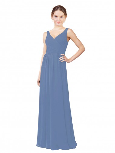 Magasins de Bleu Windsor Fourreau Col V Mousseline Longue Robes demoiselle d'honneur