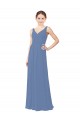 Magasins de Bleu Windsor Fourreau Col V Mousseline Longue Robes demoiselle d'honneur