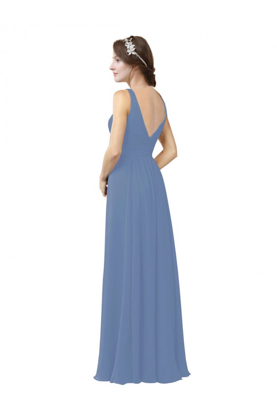 Magasins de Bleu Windsor Fourreau Col V Mousseline Longue Robes demoiselle d'honneur