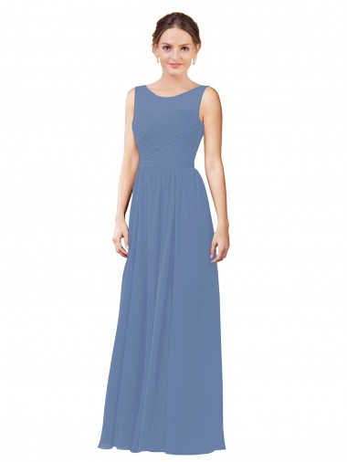 Magasins de Bleu Windsor Fourreau Illusion Mousseline Longue Robes demoiselle d'honneur