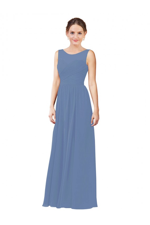 Magasins de Bleu Windsor Fourreau Illusion Mousseline Longue Robes demoiselle d'honneur