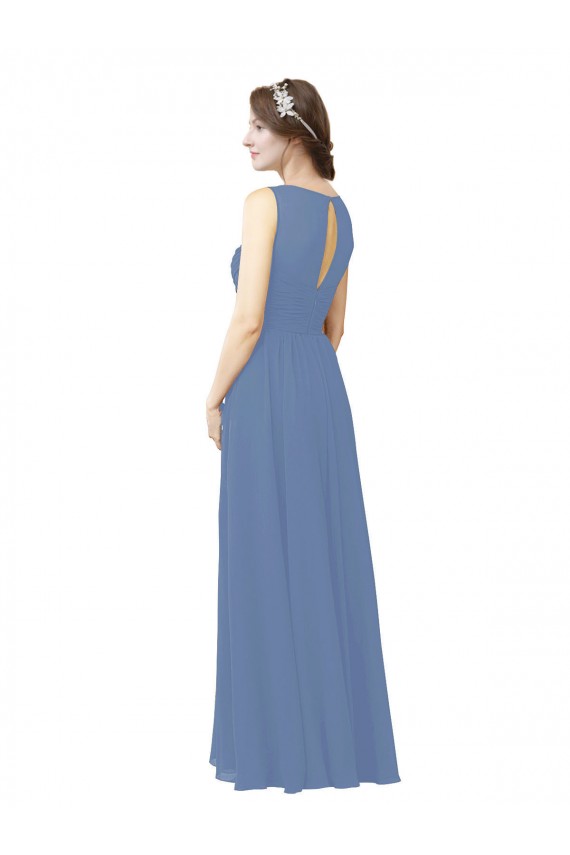 Magasins de Bleu Windsor Fourreau Illusion Mousseline Longue Robes demoiselle d'honneur