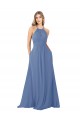 Magasins de Bleu Windsor Trapèze Col Haut Mousseline Longue Robes demoiselle d'honneur