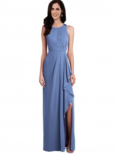 Magasins de Bleu Windsor Trapèze Col bijou Mousseline Longue Robes demoiselle d'honneur