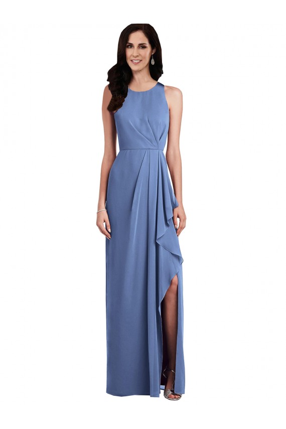 Magasins de Bleu Windsor Trapèze Col bijou Mousseline Longue Robes demoiselle d'honneur