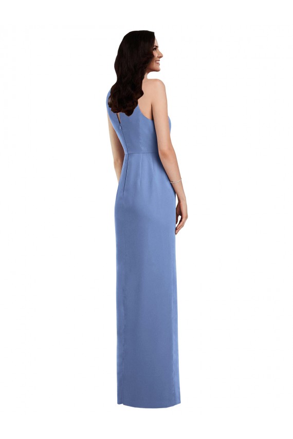 Magasins de Bleu Windsor Trapèze Col bijou Mousseline Longue Robes demoiselle d'honneur