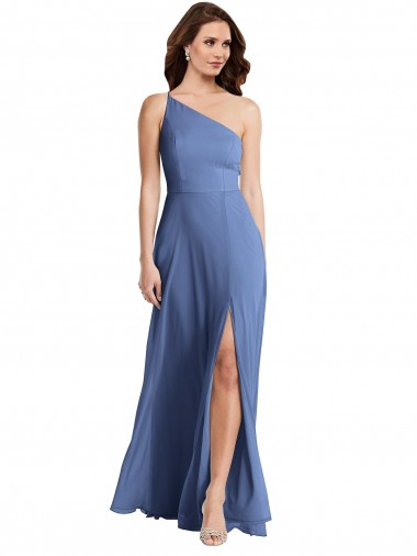 Magasins de Bleu Windsor Trapèze Mousseline Longue Formelles Robes demoiselle d'honneur / Robes de soirée