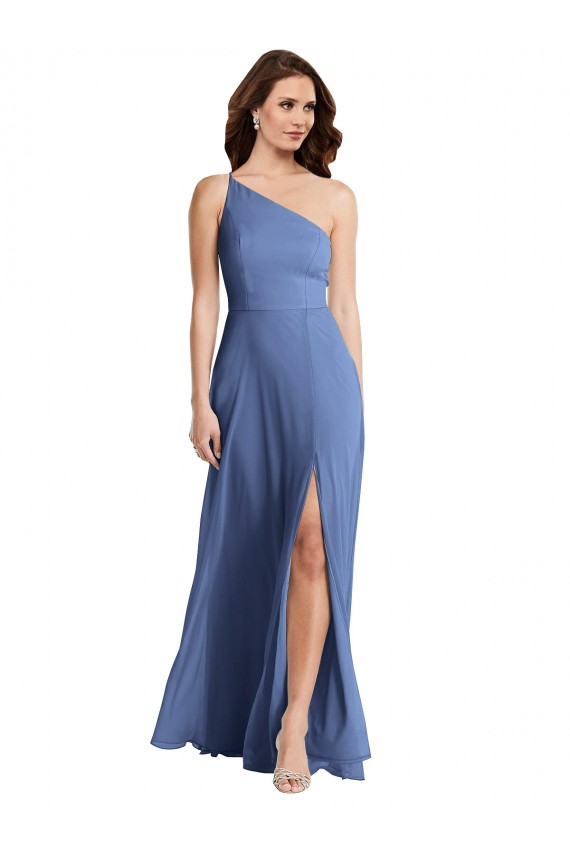 Magasins de Bleu Windsor Trapèze Mousseline Longue Formelles Robes demoiselle d'honneur / Robes de soirée