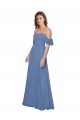 Magasins de Bleu Windsor Trapèze Épaule Dénudée Sans bretelle Mousseline Longue Robes demoiselle d'honneur