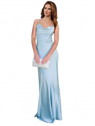 Magasins de Bleu ciel clair Fourreau Satiné Soyeux Longue Formelles Robes demoiselle d'honneur / Robes de soirée / Robes de bal