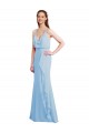Magasins de Bleu ciel clair Sirène Bretelles spaghetti Col V Mousseline Longue Robes demoiselle d'honneur