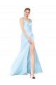 Magasins de Bleu ciel clair Sirène Col Haut Bretelles spaghetti Satiné Stretch Longue Formelles Robes demoiselle d'honneur / Robes de soirée / Robes de bal