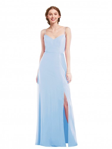 Magasins de Bleu ciel clair Trapèze Bretelles spaghetti Col V Mousseline Longue Formelles Robes demoiselle d'honneur / Robes de soirée