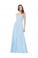 Magasins de Bleu ciel clair Trapèze Bretelles spaghetti Col V Mousseline Longue Robes demoiselle d'honneur