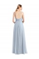 Magasins de Bleu ciel clair Trapèze Bretelles spaghetti Col V Tulle Longue Robes demoiselle d'honneur