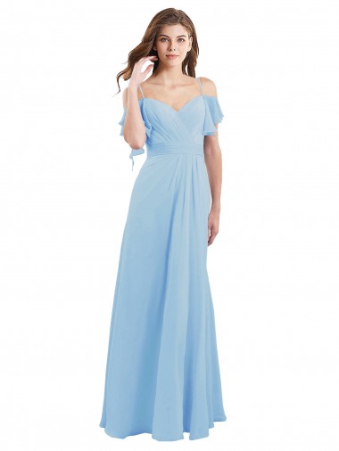 Magasins de Bleu ciel clair Trapèze Bretelles spaghetti Mousseline Longue Robes demoiselle d'honneur