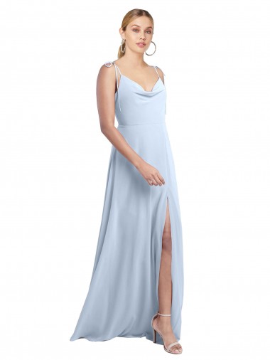 Magasins de Bleu ciel clair Trapèze Bretelles spaghetti Mousseline Longue Robes demoiselle d'honneur