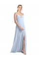Magasins de Bleu ciel clair Trapèze Bretelles spaghetti Mousseline Longue Robes demoiselle d'honneur