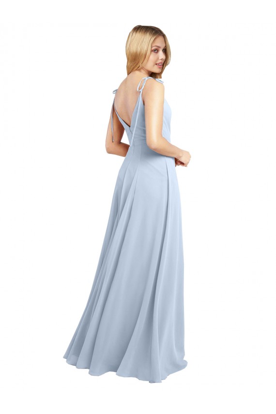 Magasins de Bleu ciel clair Trapèze Bretelles spaghetti Mousseline Longue Robes demoiselle d'honneur
