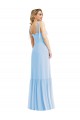 Magasins de Bleu ciel clair Trapèze Bretelles spaghetti Mousseline Longue Robes demoiselle d'honneur